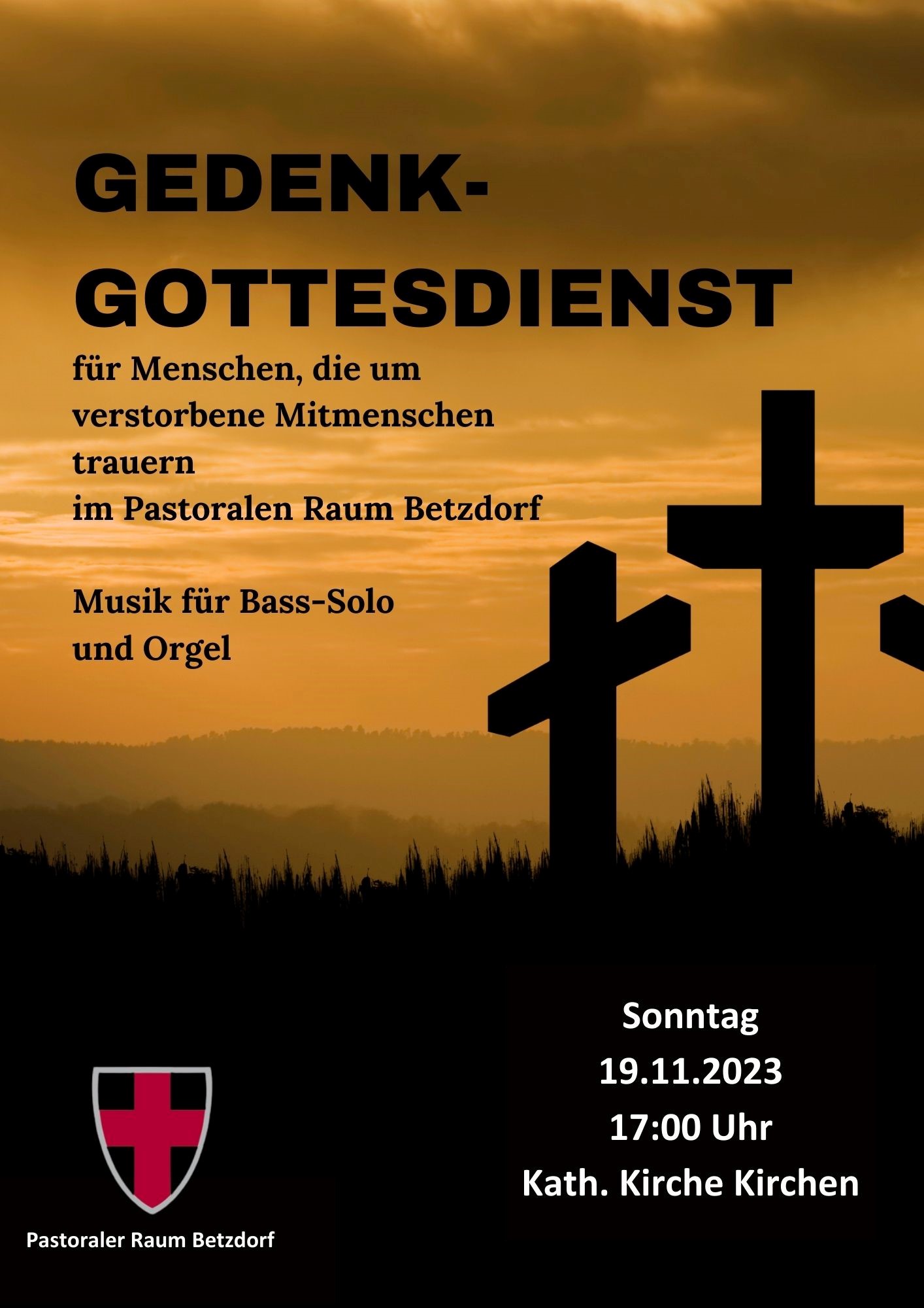 Gedenkgottesdienst für Menschen, die um verstorbene Mitmenschen trauern im Pastoralen Raum Betzdorf. Musik für Bass-Solo und Orgel